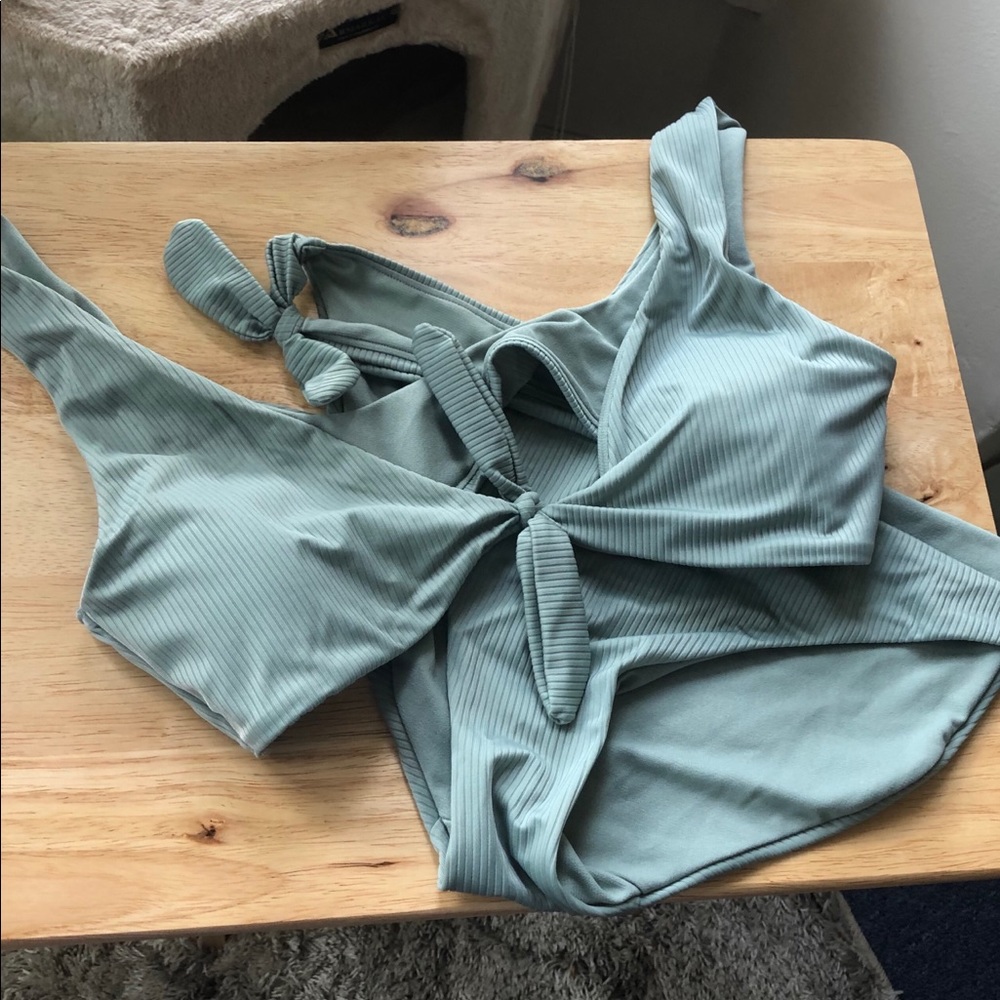 Green Rubbed Tie Front Bikini